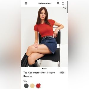 Reformation Teo Cashmere Short Sleeve Sweater size small